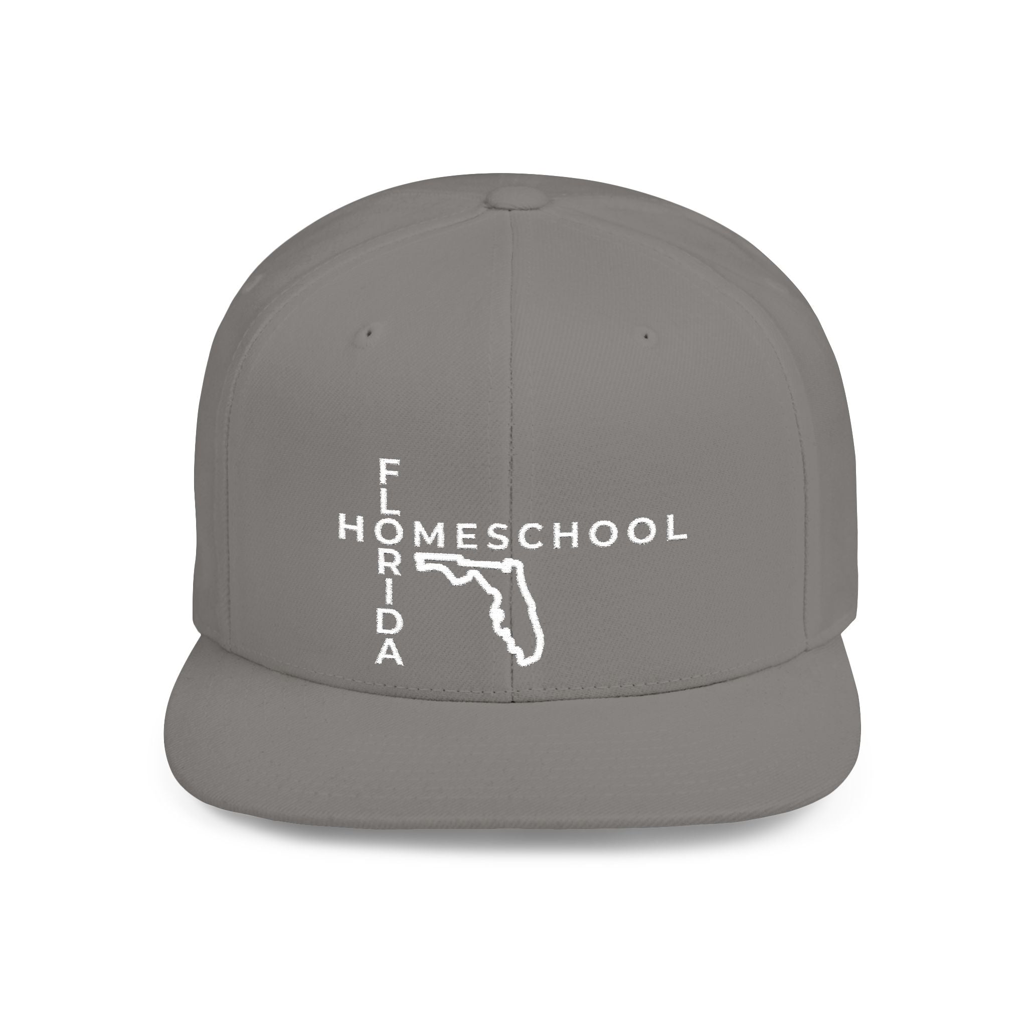 Florida Homeschool Flat Bill Snapback Hat (WHITE embroidery)