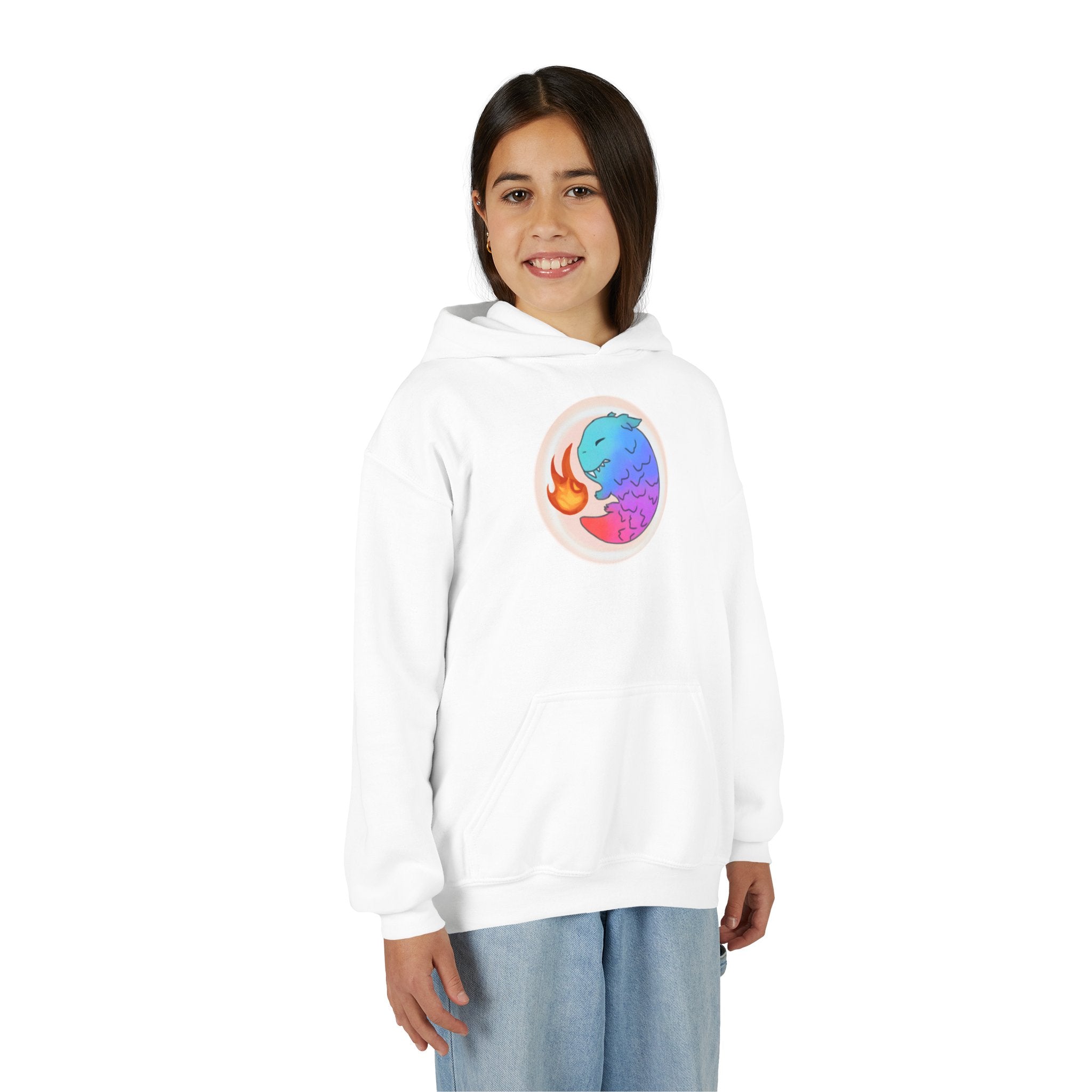 Youth Hoodie — Colorful Fire-Breathing Dragon Graphic