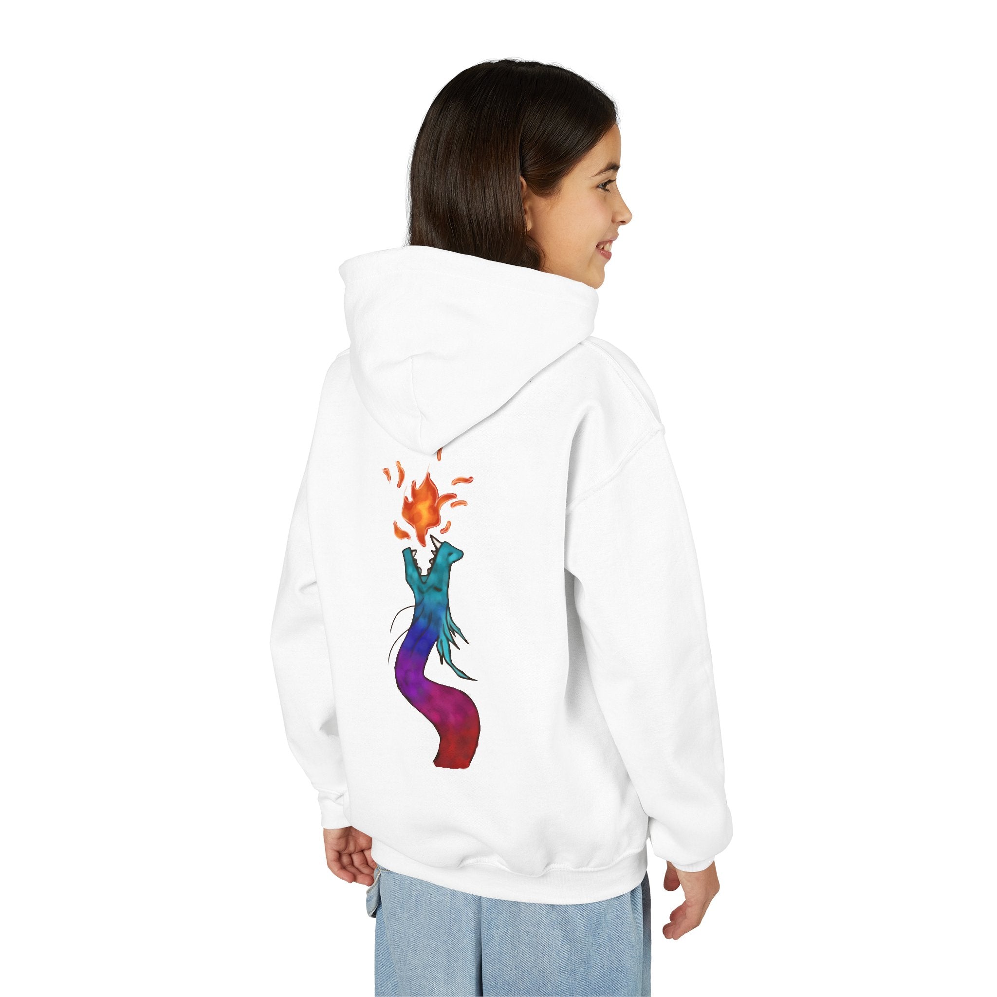Youth Hoodie — Colorful Fire-Breathing Dragon Graphic