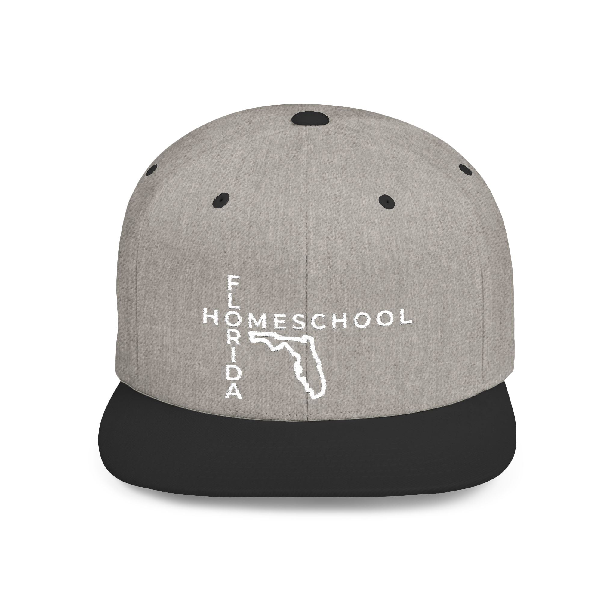 Florida Homeschool Flat Bill Snapback Hat (WHITE embroidery)