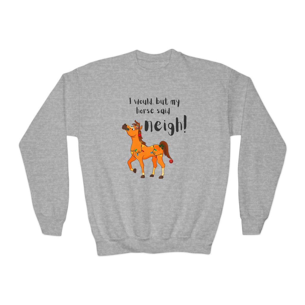 Youth Sweatshirt — 'I Would But My Horse Said Neigh' Cute Ornamental Horse