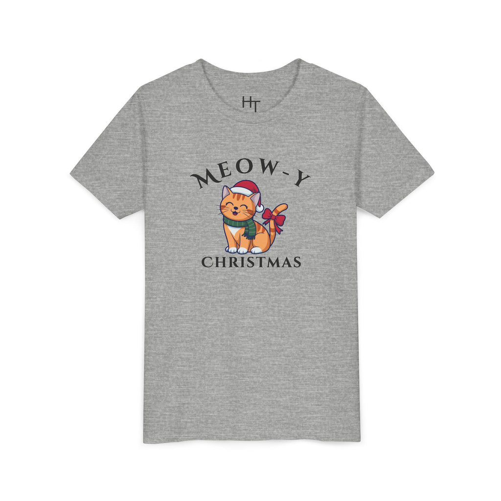 Youth Tee - "Meow-y Christmas" Cute Cat Kids Holiday T-Shirt