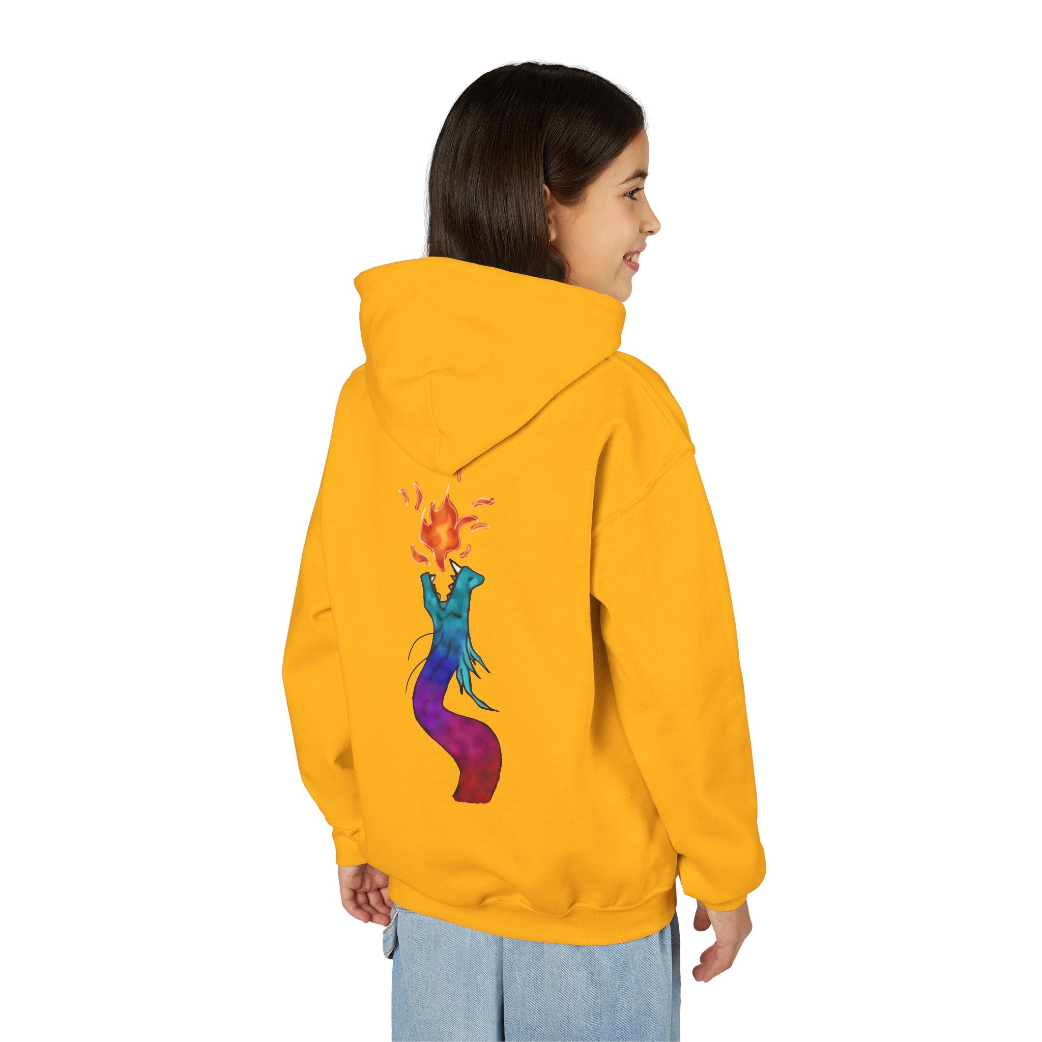 Youth Hoodie — Colorful Fire-Breathing Dragon Graphic