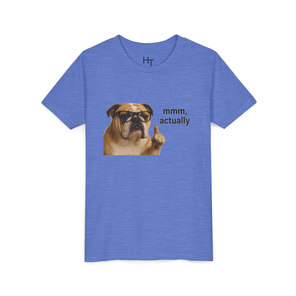 Youth Tee — Funny Bulldog Graphic “mmm, actually” Kids Shirt