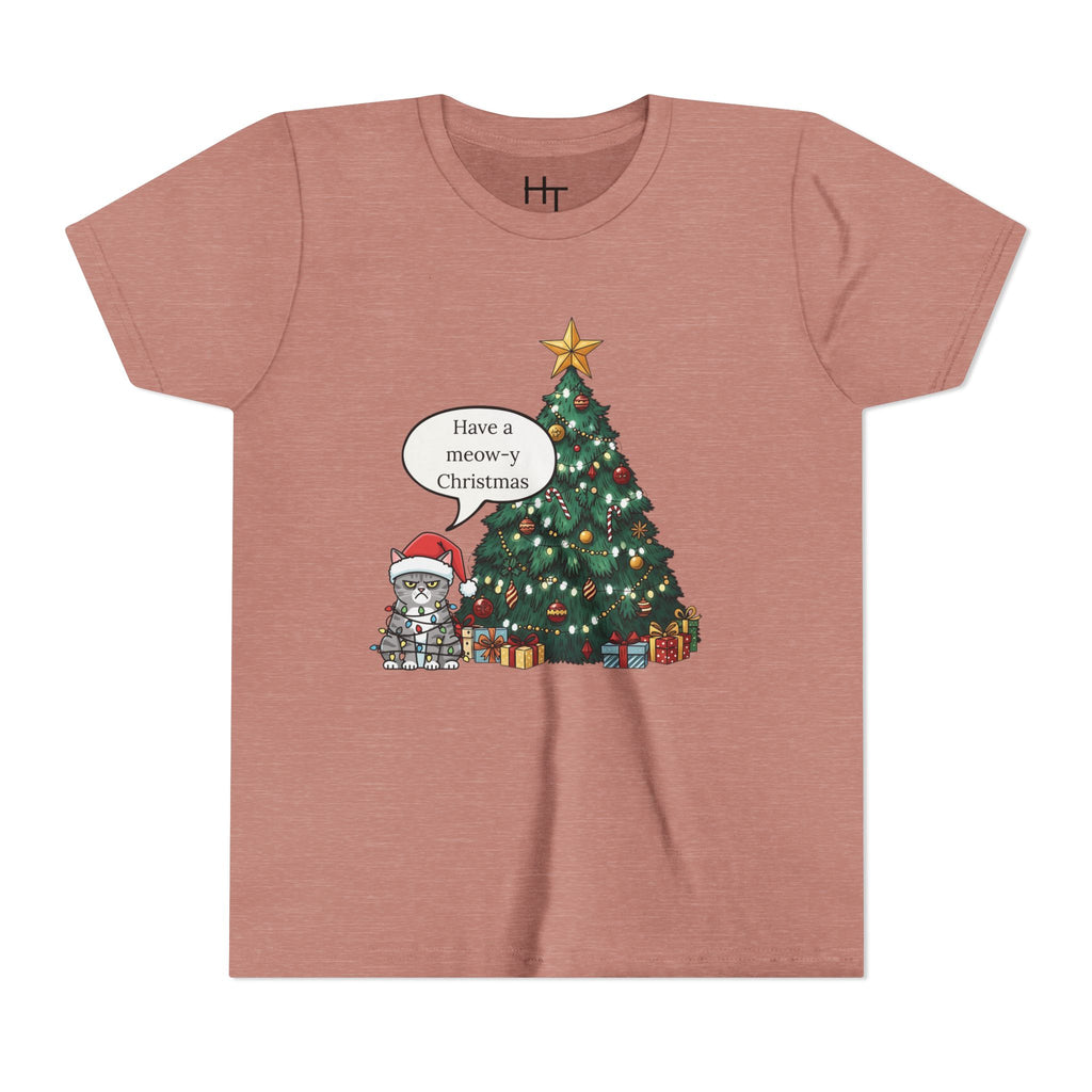 Youth Tee — "Have a Meowy Christmas" Cat & Christmas Tree Holiday Shirt