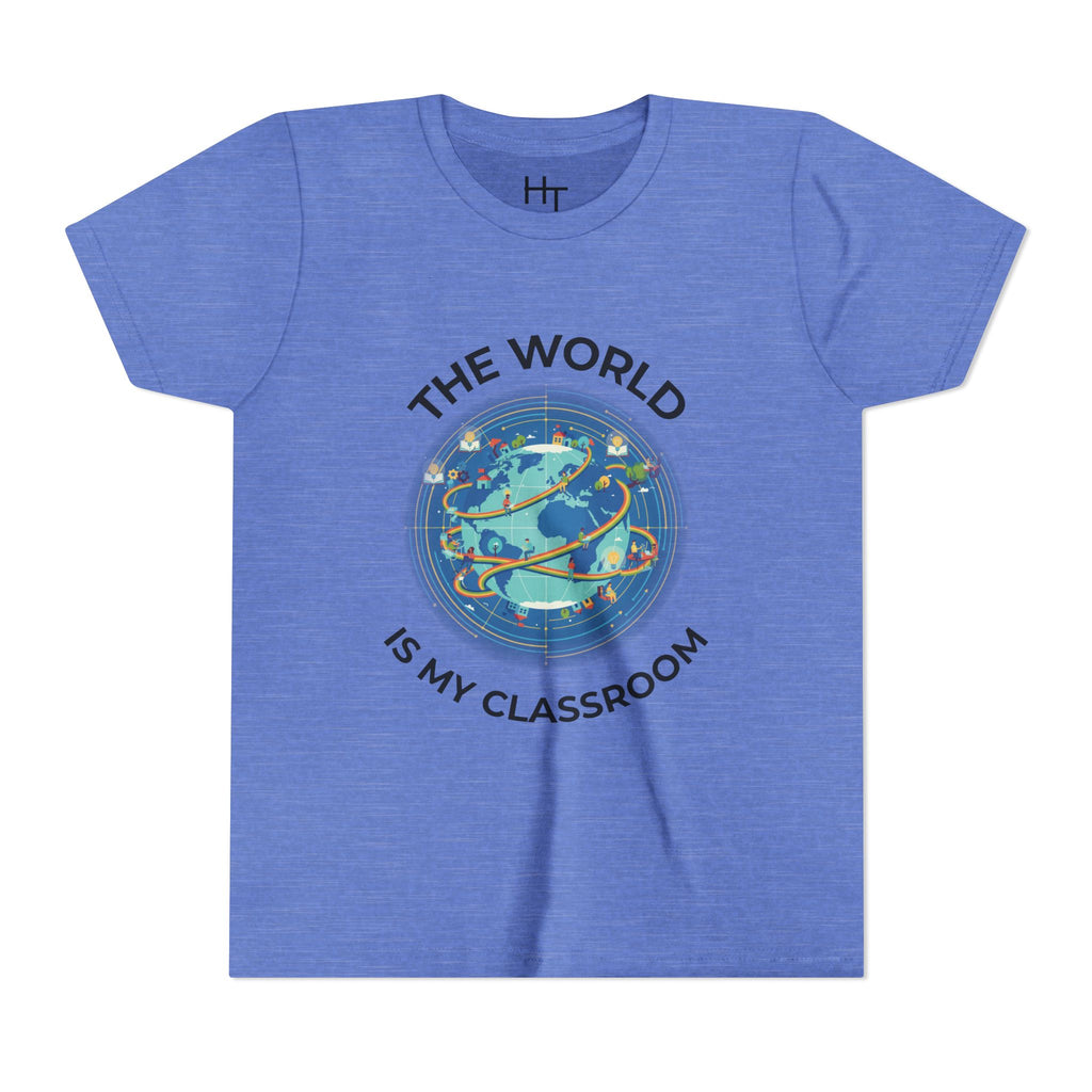 Youth T‑Shirt — "The World Is My Classroom" Globe Tee for Young Explorers