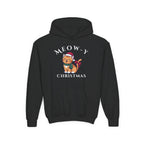 Meowy Christmas Youth Hoodie — Cute Cat Santa Holiday Sweatshirt