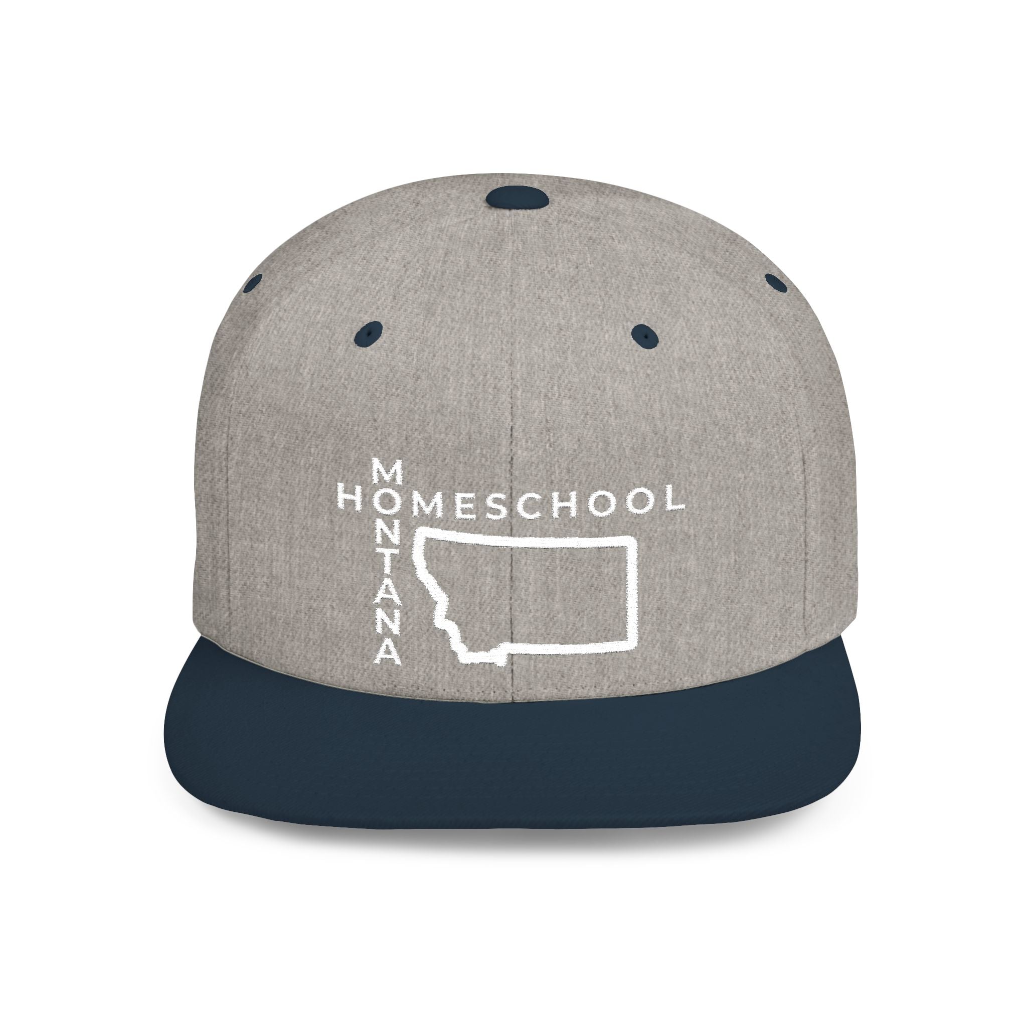 Montana Homeschool Flat Bill Snapback Hat (WHITE embroidery)