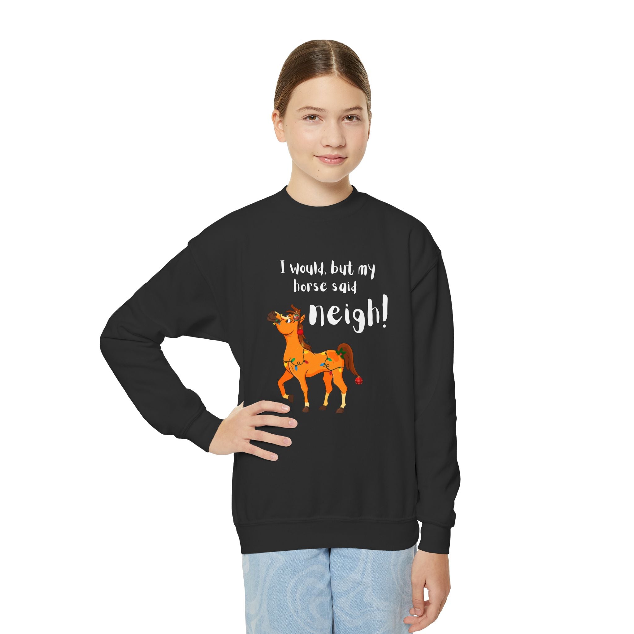 Youth Sweatshirt — 'I Would But My Horse Said Neigh' Cute Ornamental Horse