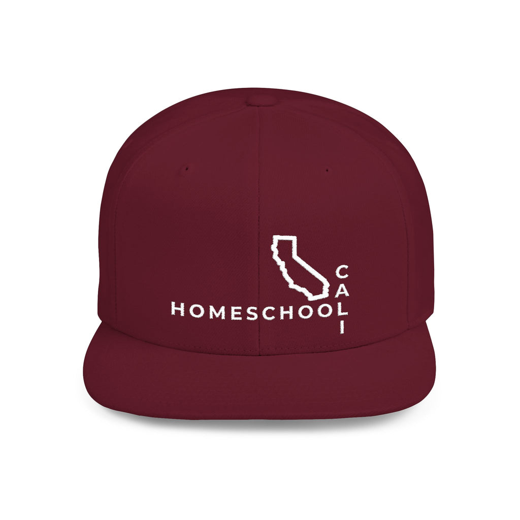 California Homeschool Flat Bill Snapback Hat (WHITE embroidery)