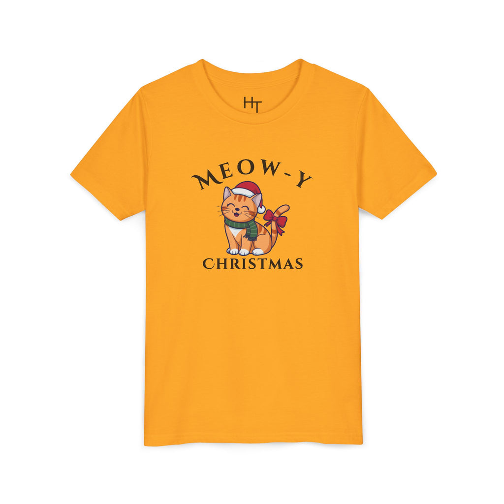 Youth Tee - "Meow-y Christmas" Cute Cat Kids Holiday T-Shirt