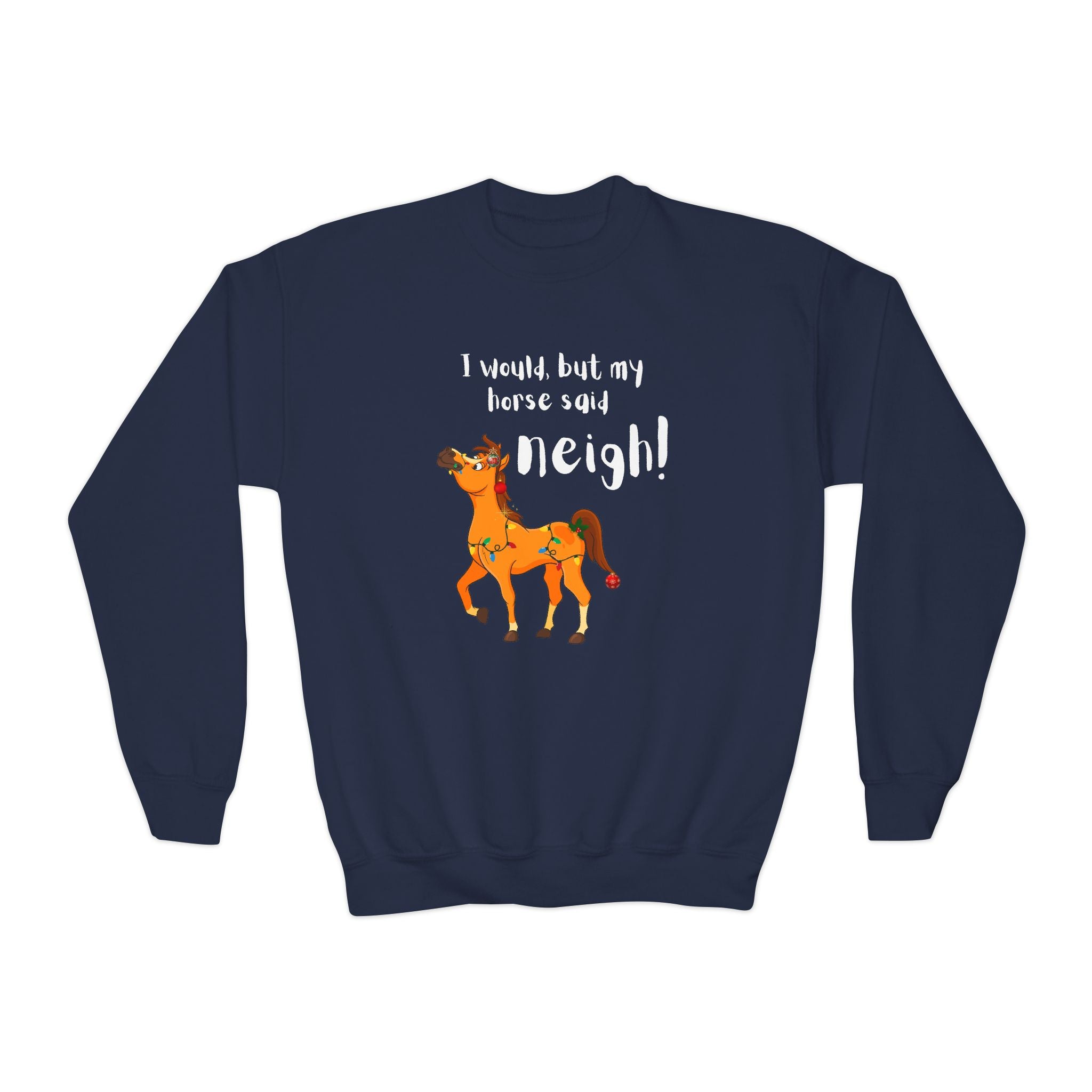 Youth Sweatshirt — 'I Would But My Horse Said Neigh' Cute Ornamental Horse