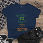 Rooted in Faith Women's Tee — "Growing in Knowledge" Colossians 2:7 Christian T-Shirt