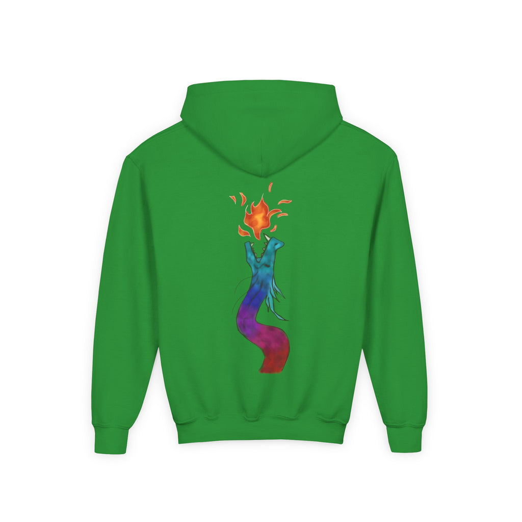 Youth Hoodie — Colorful Fire-Breathing Dragon Graphic