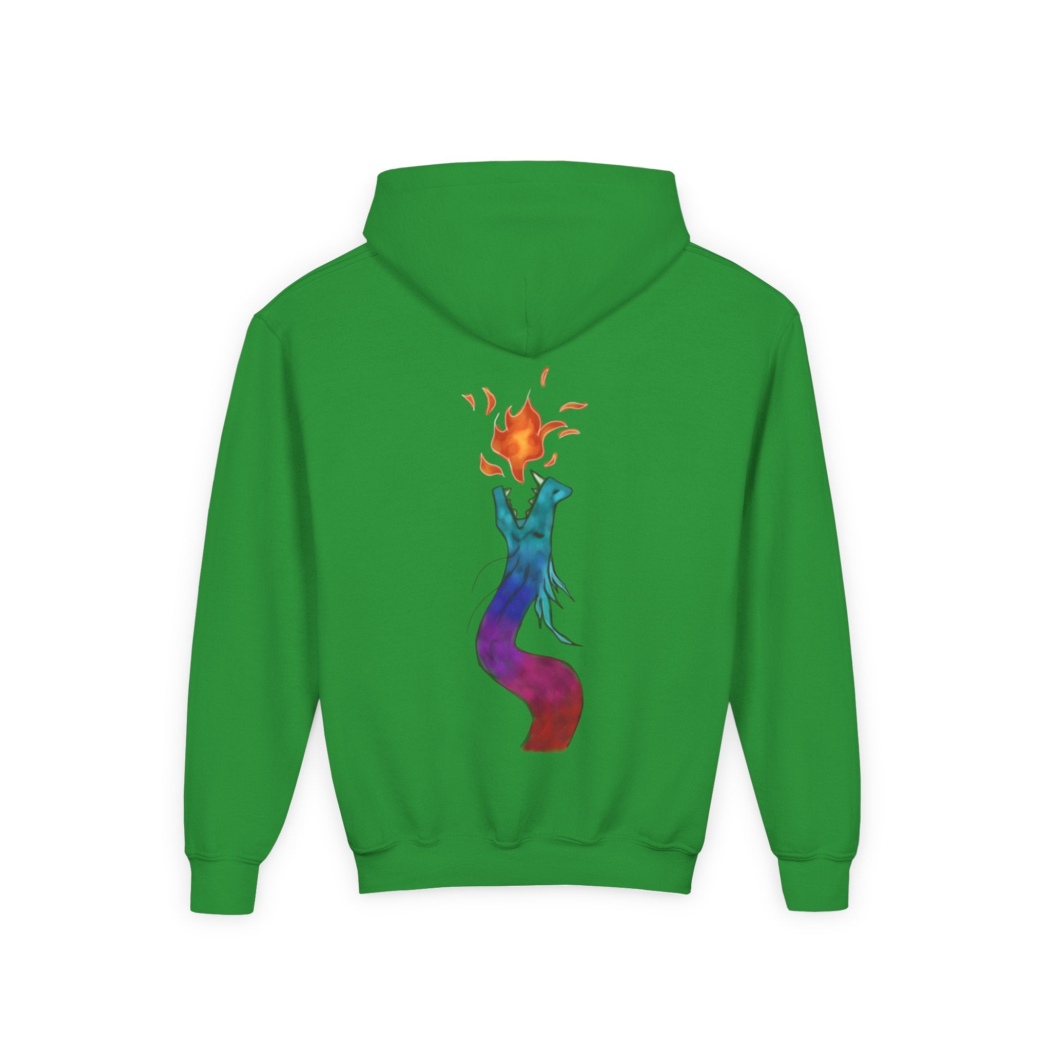 Youth Hoodie — Colorful Fire-Breathing Dragon Graphic