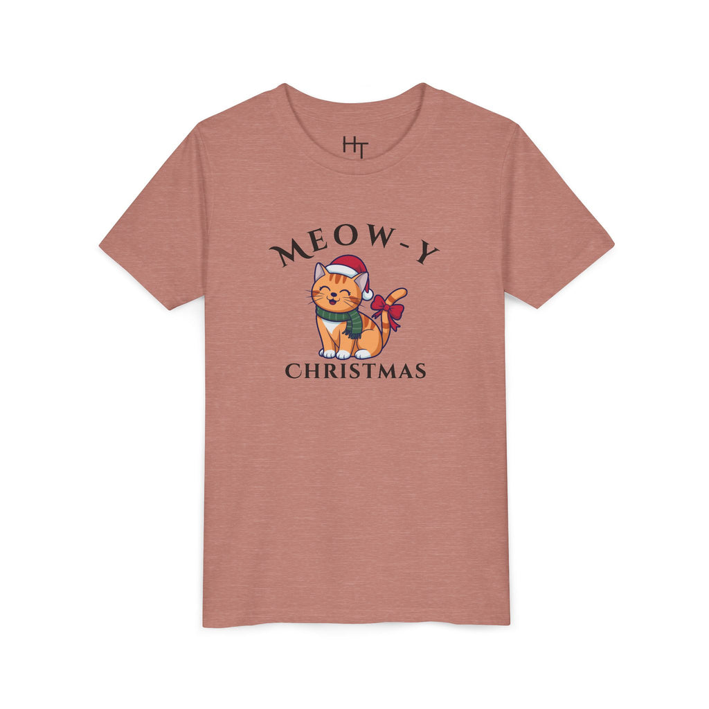 Youth Tee - "Meow-y Christmas" Cute Cat Kids Holiday T-Shirt