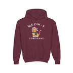 Meowy Christmas Youth Hoodie — Cute Cat Santa Holiday Sweatshirt