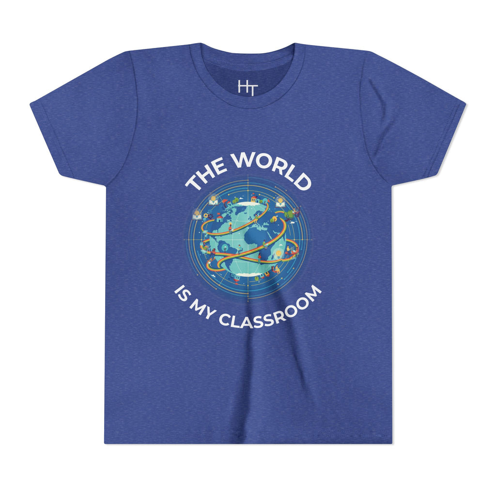 Youth T‑Shirt — "The World Is My Classroom" Globe Tee for Young Explorers