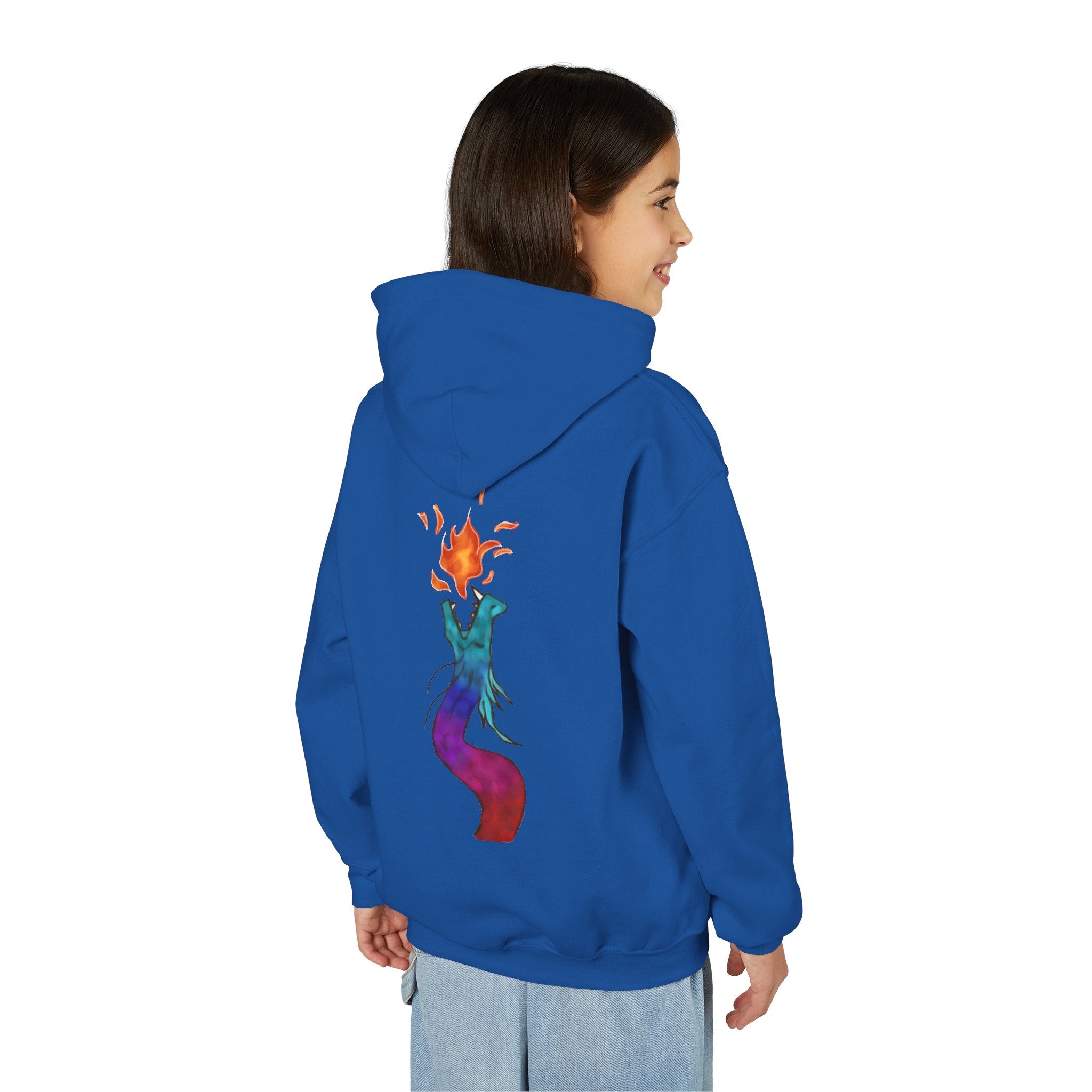 Youth Hoodie — Colorful Fire-Breathing Dragon Graphic