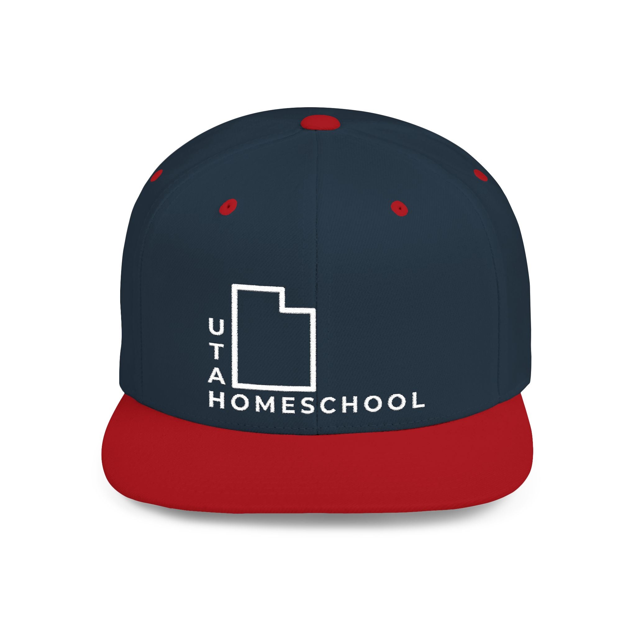 Utah Homeschool Flat Bill Snapback Hat (WHITE embroidery)