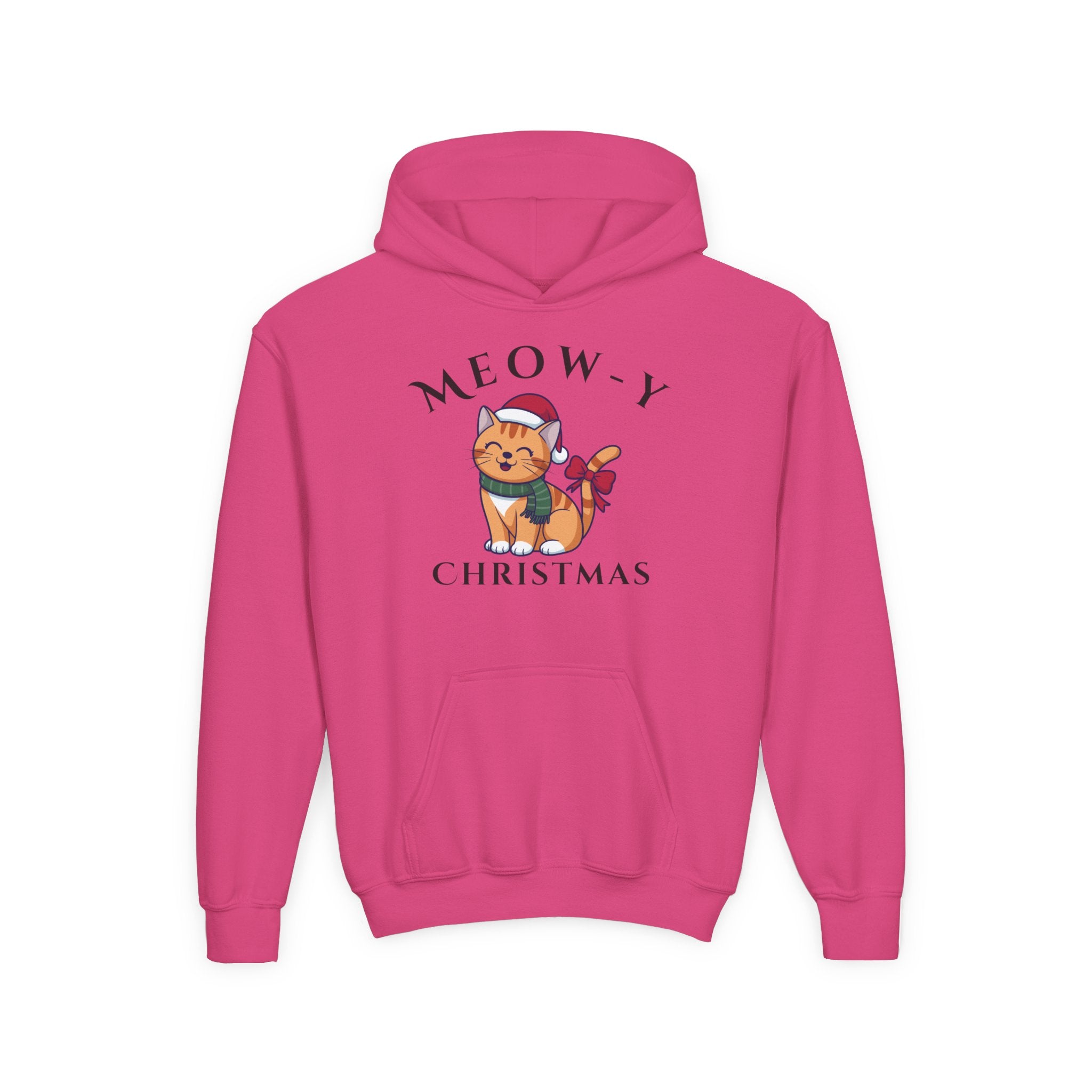 Meowy Christmas Youth Hoodie — Cute Cat Santa Holiday Sweatshirt
