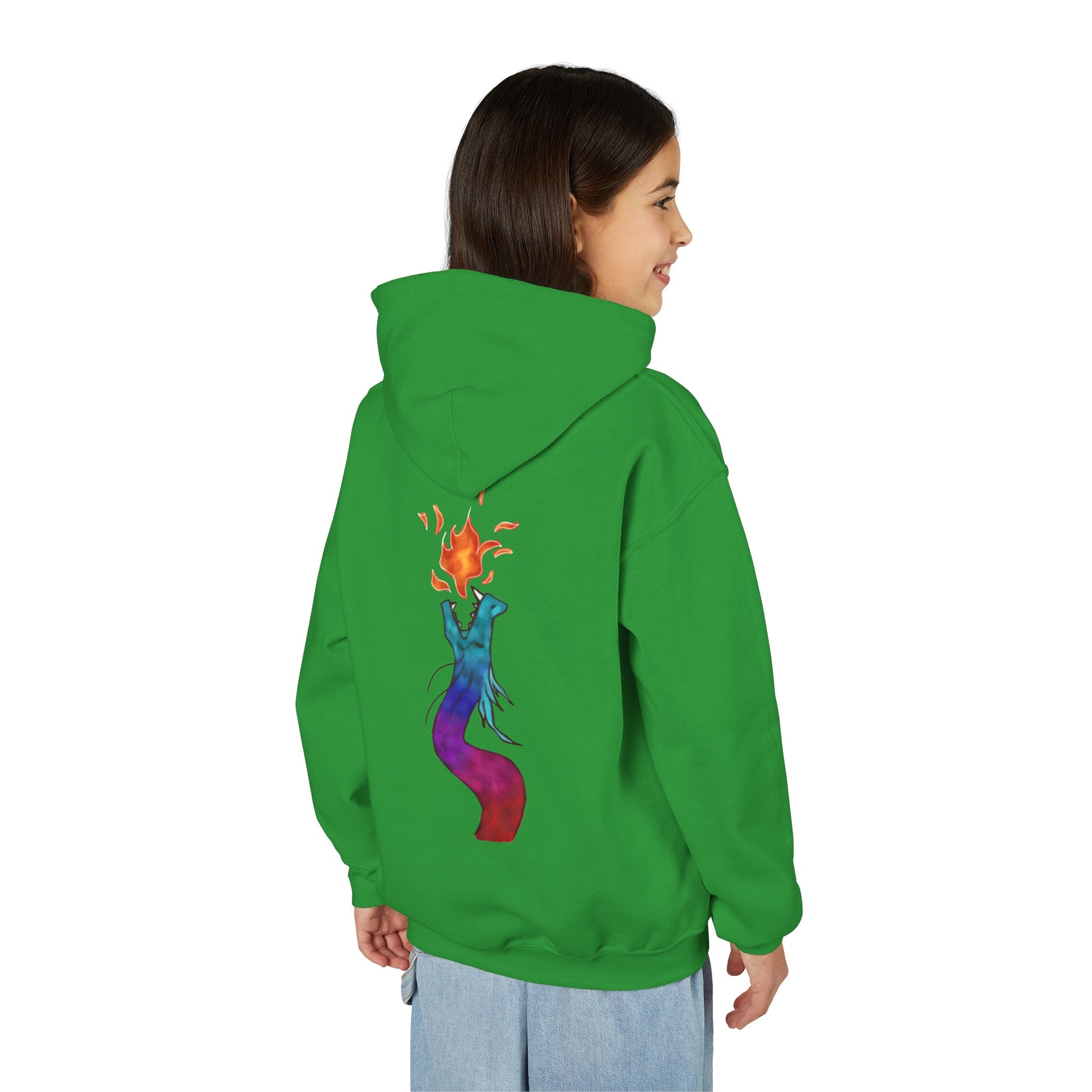 Youth Hoodie — Colorful Fire-Breathing Dragon Graphic