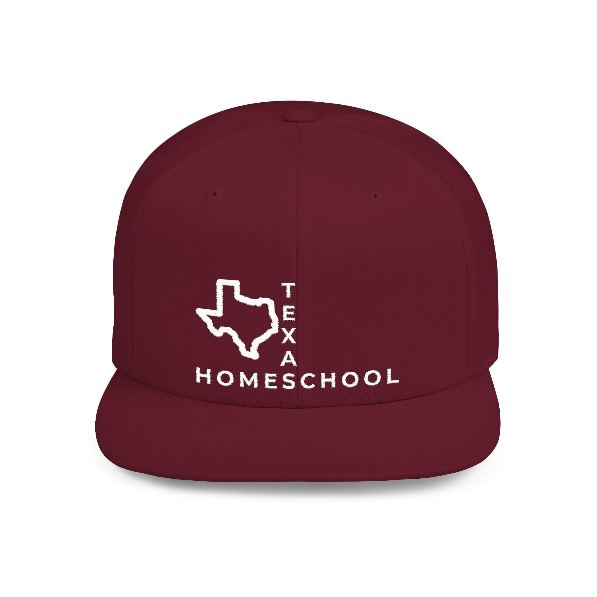 Texas Homeschool Flat Bill Snapback Hat (WHITE embroidery)