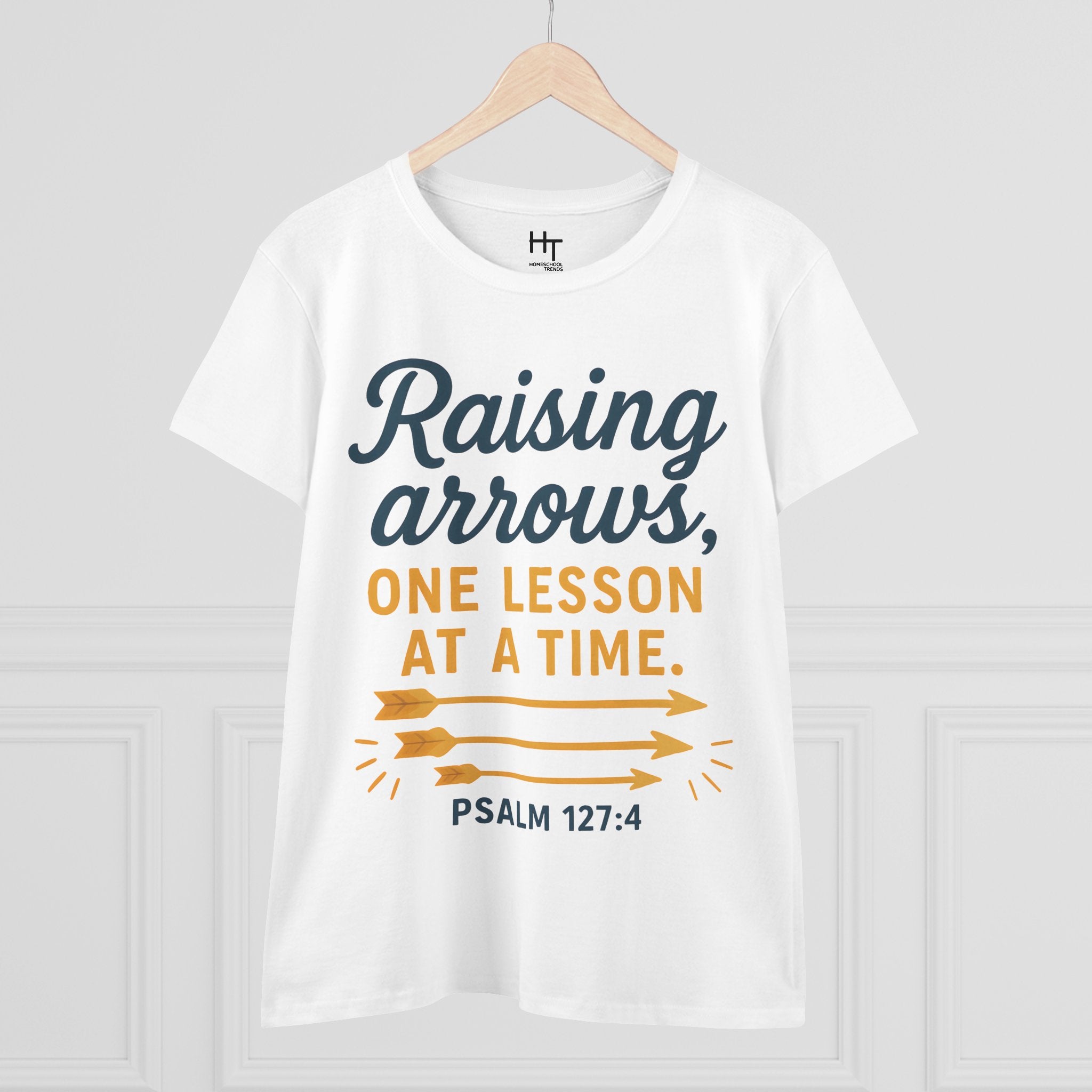 Raising Arrows T-Shirt — "Raising arrows, one lesson at a time. Psalm 127:4" Faith Mom Tee