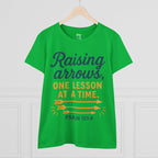 Raising Arrows T-Shirt — "Raising arrows, one lesson at a time. Psalm 127:4" Faith Mom Tee
