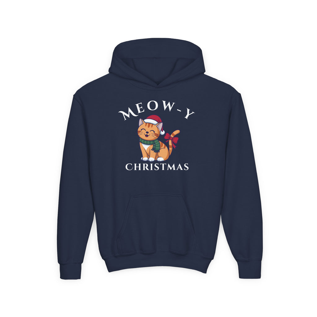 Meowy Christmas Youth Hoodie — Cute Cat Santa Holiday Sweatshirt