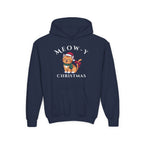 Meowy Christmas Youth Hoodie — Cute Cat Santa Holiday Sweatshirt