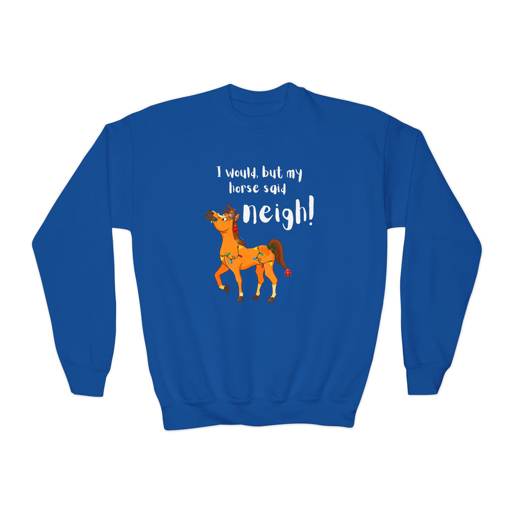 Youth Sweatshirt — 'I Would But My Horse Said Neigh' Cute Ornamental Horse