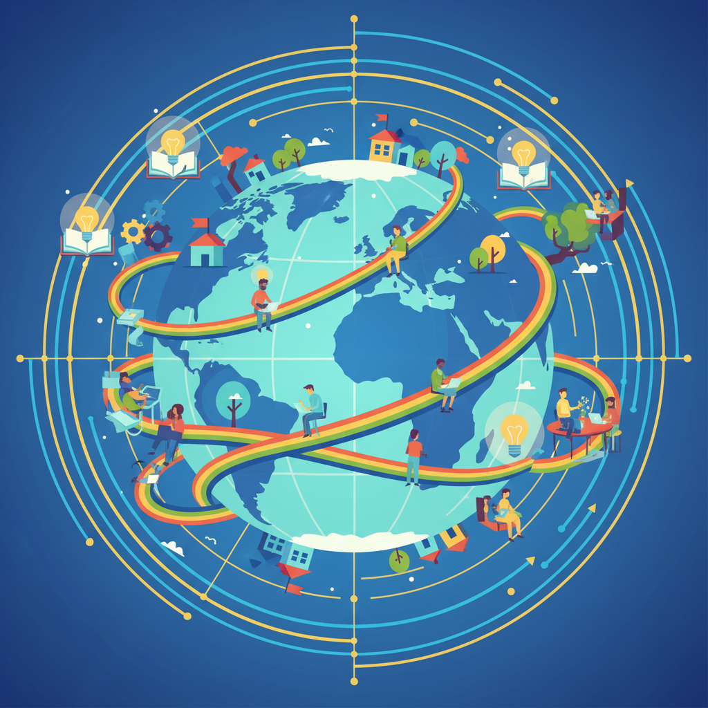 Take the text out of this image, and put it in a theme of a globe or the world as the backdrop